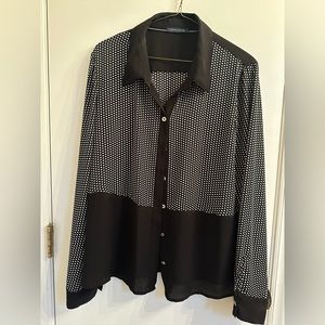 Tommy Hilfiger Dot Contrast Colorblock Button Down Blouse Womens Med Black White